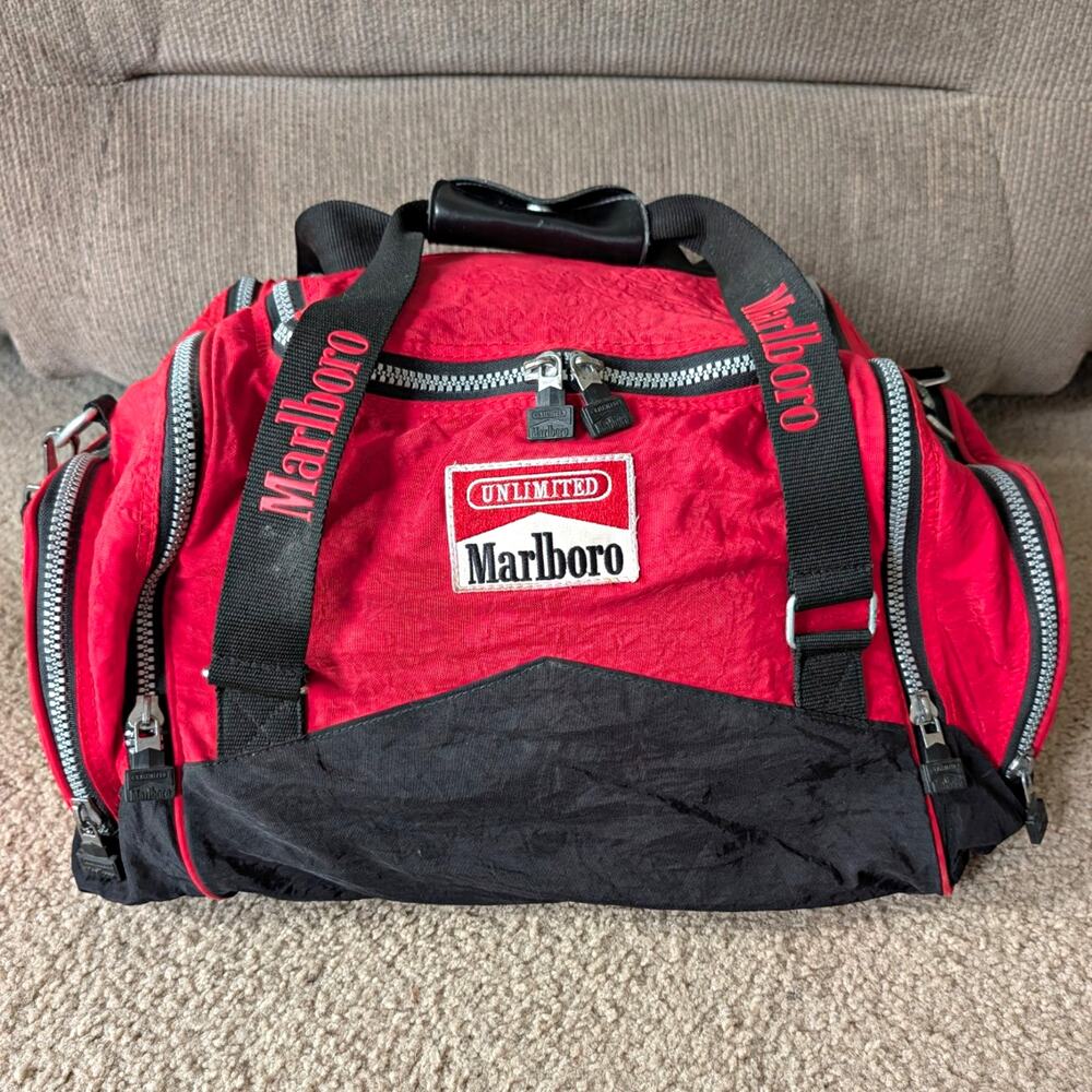 Vintage 90's Iconic Red Marlboro Unlimited Logo Duffel Bag